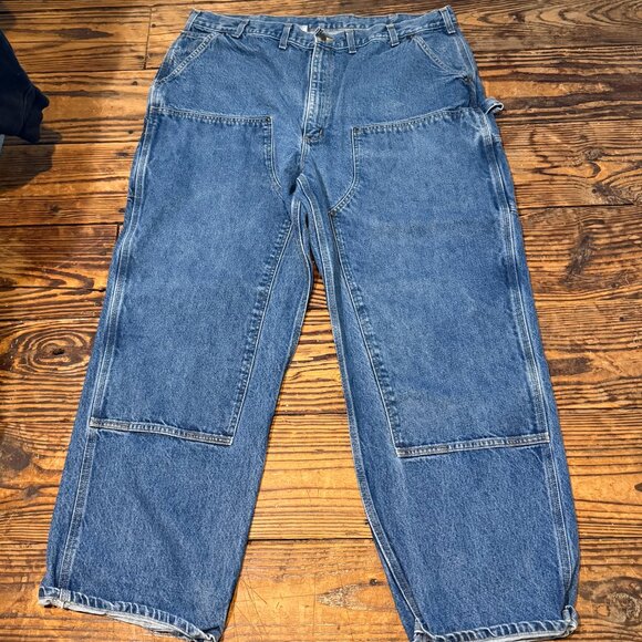 Carhartt B73 DST Jeans Mens Size 42x30 Double Knee Dungaree Carpenter VINTAGE  G - Picture 1 of 9